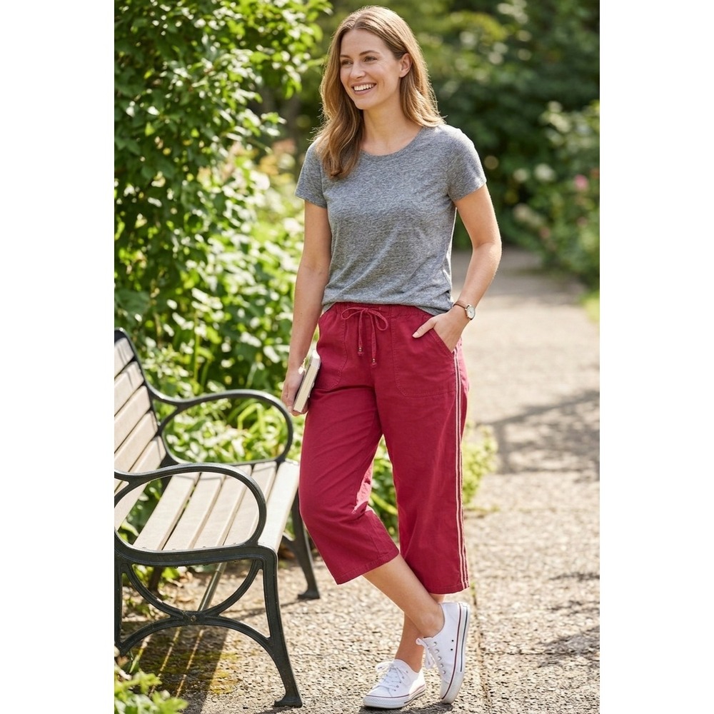 Gloria Vanderbilt Vintage Y2K Red Striped Pants Ankle Zip Drawstring Womens 18